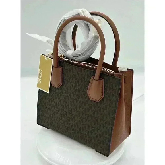 Michael Kors Mercer Medium Brown Leather Crossbody Satchel Bag - Picture 2 of 15